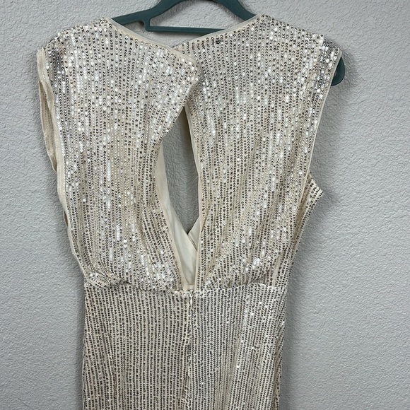 Lapis Sequin Champagne Maxi V Neck Dress with Slit Sparkle - Picture 6 of 15